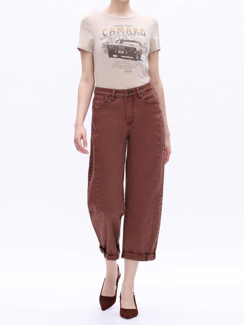 Bayeas High Rise Barrel Rolled Jeans